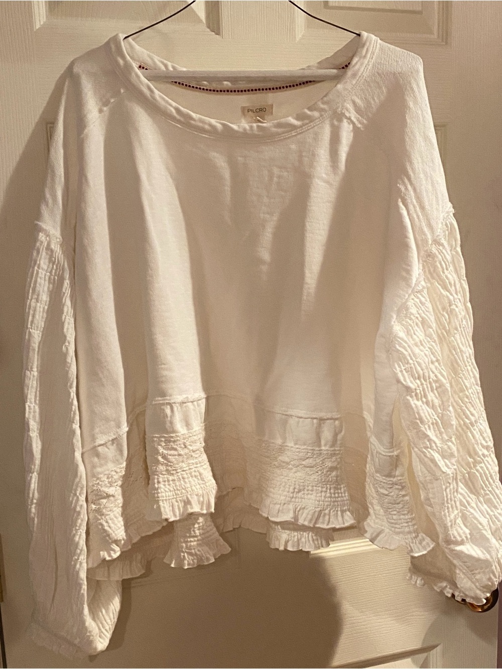 Pilcro Cream Ruffle-Hem Peasant Sweatshirt